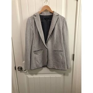Ann Taylor Houndstooth Blazer Button Academia Career Work Classic Cream 10